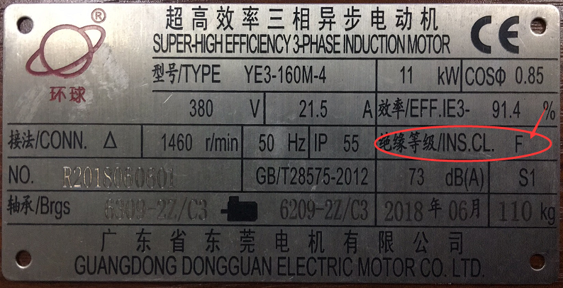 東莞環球三相異步電動機銘牌